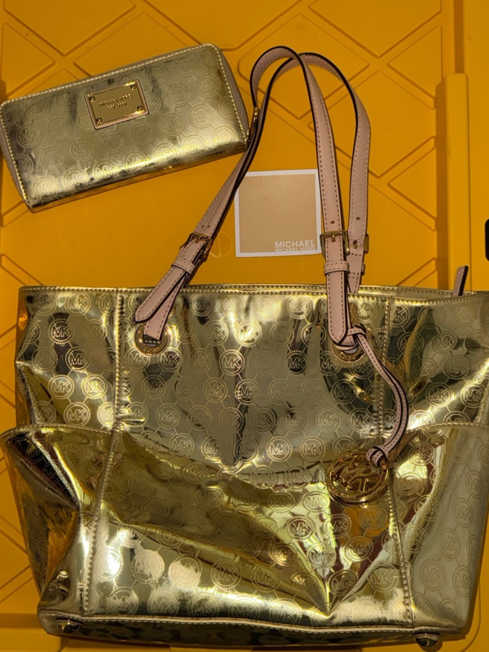 Michael Kors Gold Metallic Tote with Matching Wallet